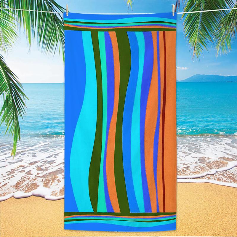 New Striped Microfiber Beach Towel HD Digital Printed Large Size Quick Dry Absorbent Adult Swimming Bath Towel Travel Beach