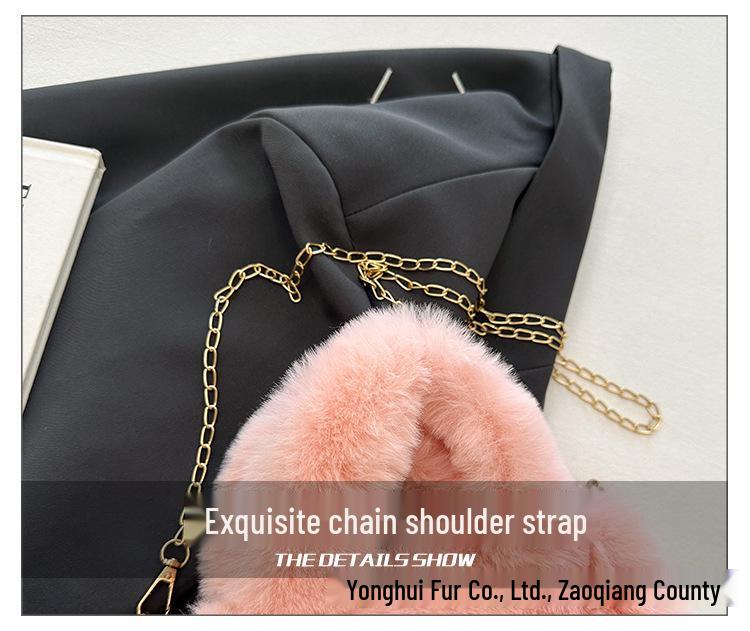 Mini Borsa in Finta Pelliccia di Coniglio Rex Autunno/Inverno: Borsa a tracolla con catena, morbida, alla moda e versatile per donna