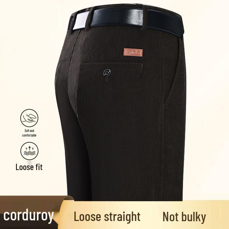 Men's Autumn/Winter Chenille Corduroy Pants - High Waist, Straight Leg, Loose Fit, Casual Pants for Middle-aged and Elderly