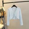 Bows Sun Protection Knit Cardigan Women's Summer Thin Small Waistcoat Short Outer Matching Halter Skirt Shawl Blouse