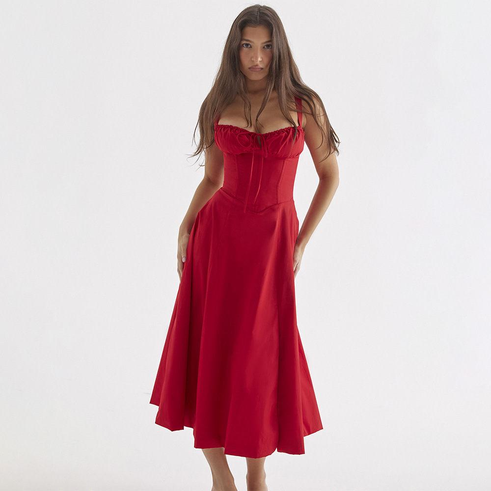 Frauen Y2k Square Neck Lace Trim Langes Kleid Low Cut Ärmelloses Bustier Midi Kleid Ausgehen Spaghetti Träger Sommerkleid