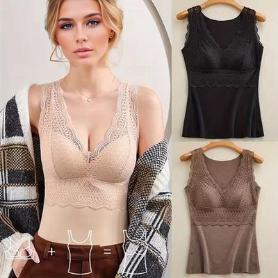 Tank Tops for Women Shapewear Tank Tops Sleeveless Lace Camisole Thermal Underwear Tummy Tank Tops with Built In Bra Base Layer Thermal Vest