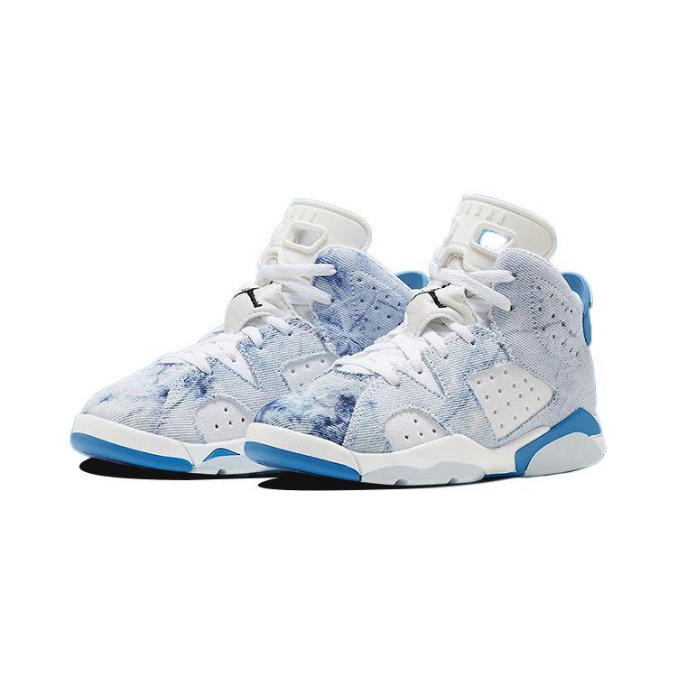 Air Jordan 6 Retro PS GS DX6176-100 Washed Denim White Blue Kids Sneakers