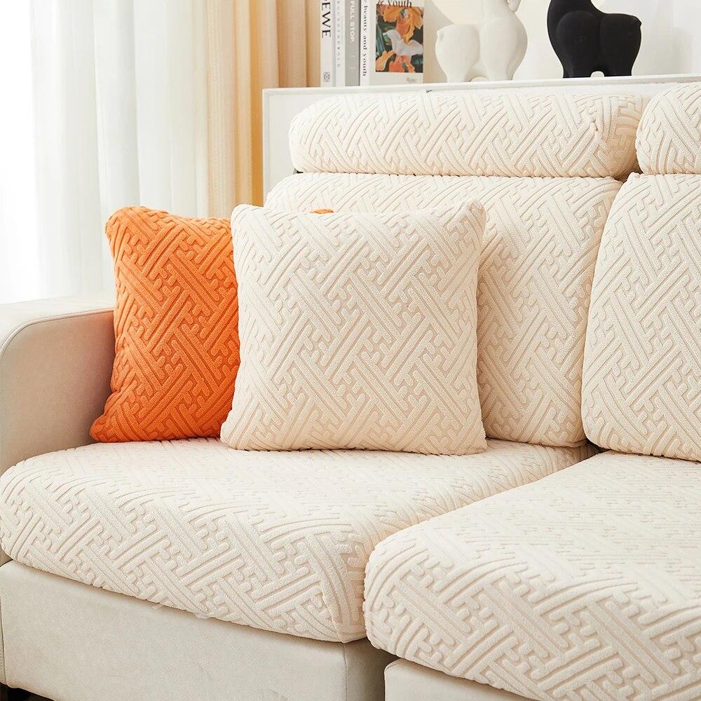Jacquard Stretch Sofa Covers Living Room Plain Color Sofa Seat Couch Slipcover Gray Furniture Protector Spandex Thick Sofa Case