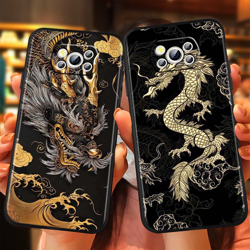 Fashion Dragon Illustration Phone Case For Xiaomi Mi Poco F3 F4 F5 F6 X3 X4 X5 X6 X7 M3 M4 M5 M6 M7 GT Pro 5G Black
