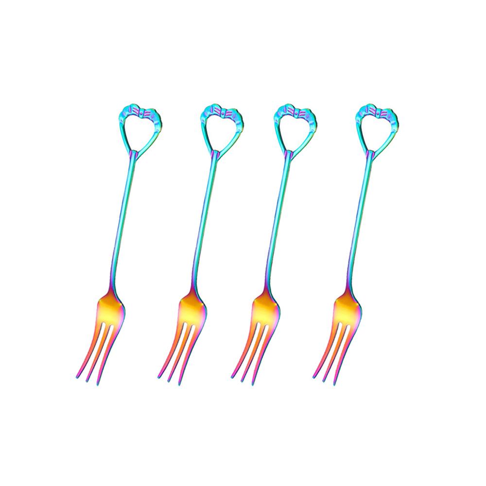 4-teiliges mehrfarbiges kleines Gabel-Set aus Edelstahl für Desserts, Eis, Kuchen, Gabeln, Tee, Snack, Obst, Gabel, Spiegel, Geschirr, Besteck, Besteck