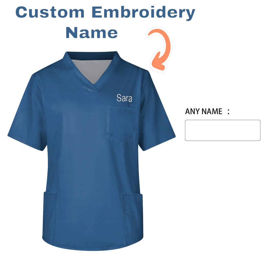 DIY Name Embroidery Customization Men's Short Sleeve Button Lapel Solid Color Chest Pocket Dry-nurse Top