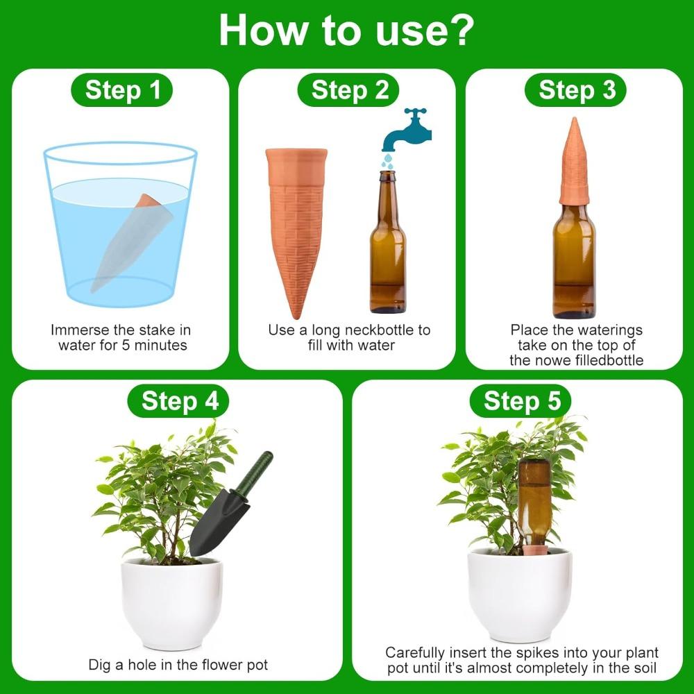 6pcs Terracotta Watering Spikes Plant Watering Devices Wine Bottle Automatic Plant Waterer for Vacations Self Watering Stakes