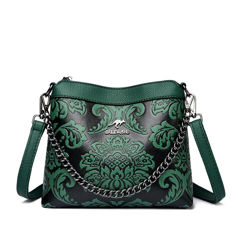 

Chinese wind pressure variable printing new shoulder messenger bag small bag women s fashion versatile middle-aged mother bag tide зелений