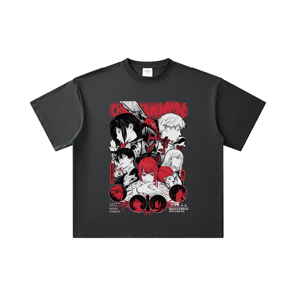 260 GSM Double Yarn 32 Count 100% Cotton Chainsaw Man V60 Print Unisex Heavy Cotton T Shirt
