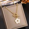 Stainless Steel Necklaces Exquisite Cartoon Flower Shell Pendant Toggle Button Chain Choker Fashion Necklace For Women Zircon
