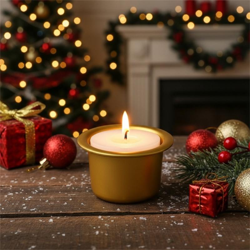 Festliche Goldene Aluminium Kerzenbecher Kerzenständer Einsätze Halter Tropfschalen Sicher für Zuhause Feiertags-Party Dekoration