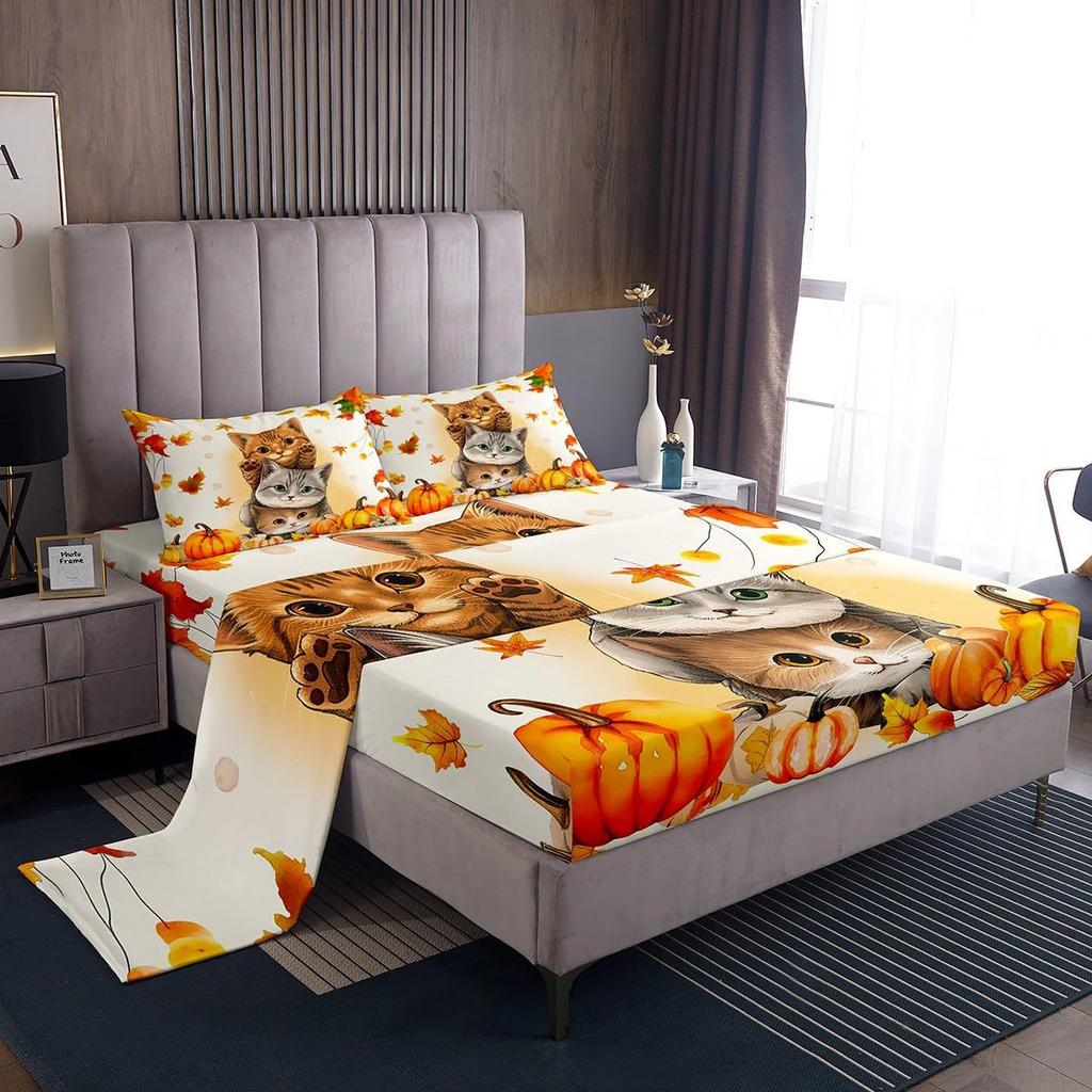 Autumn Harvest Pumpkin Pattern Sheet Four-piece Bedding Set Bedding Set Bedroom Dormitory Bedding Decoration