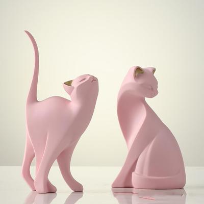 2 ks Růžová socha kočky Geometrická socha kočky Socha zvířete Umělecká figurka Moderní domácí dekorace Zvířecí figurka Pryskyřičná socha pro domov, kancelář, dárek