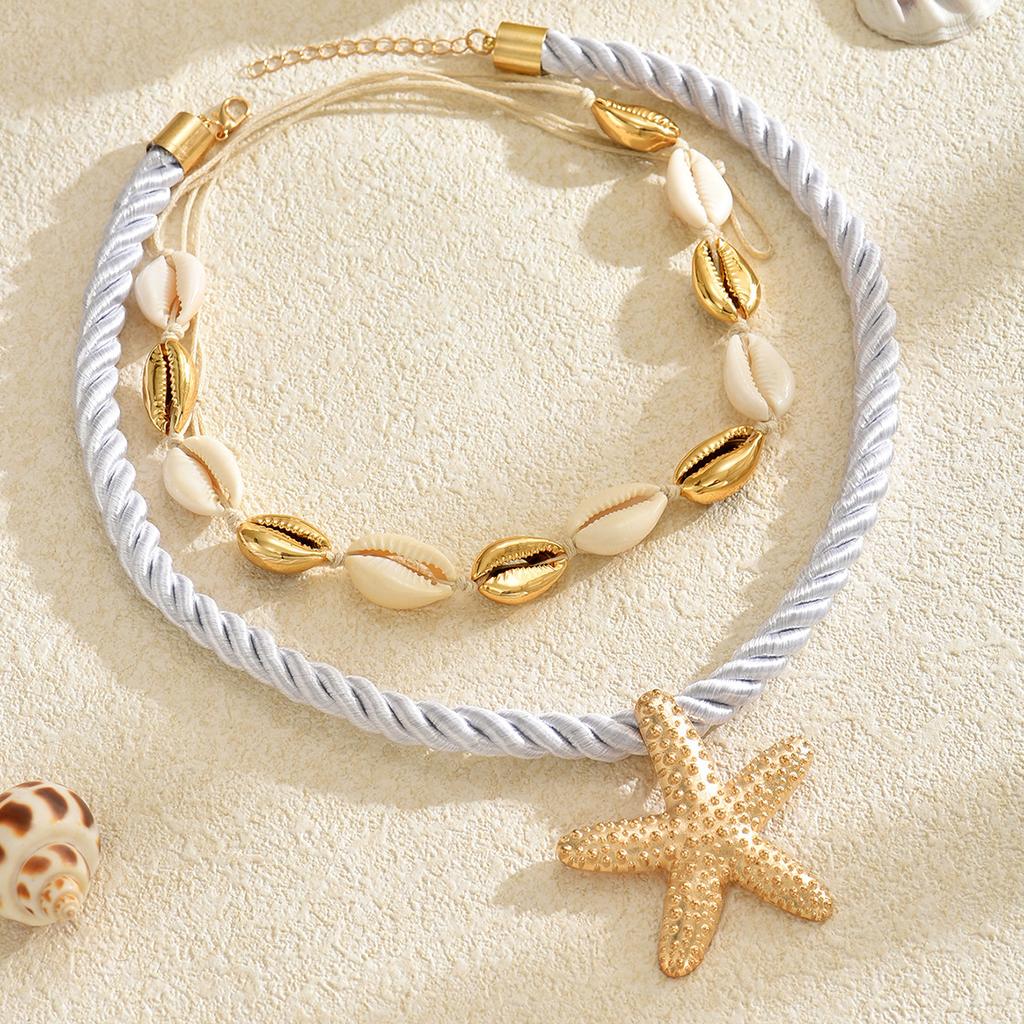 Statement Starfish Necklace Shell Pendant Boho Beach Jewelry Summer Collar Chain