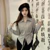 POLO Neck Pleated Slim Top Women's French Solid Casual Irregular Tops Vintage Harajuku Korean Y2k Top Spring and Summer