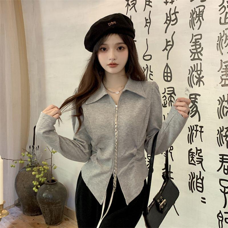 POLO Neck Pleated Slim Top Women's French Solid Casual Irregular Tops Vintage Harajuku Korean Y2k Top Spring and Summer
