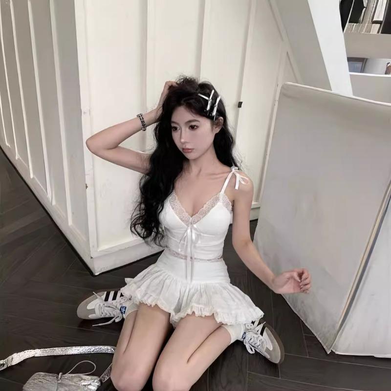 Cotton Net Red I Pure Wind Lace Patchwork Vest Halter Women's Spring Bow Lacing Inside The Female