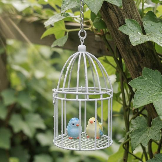 Micro Landscape Birdcage Ornaments, Vintage Iron Bird Cage, Decorative Hanging Bird Cage Decor, Hanging Frame Bird Cage Decor, Small Birdcages for