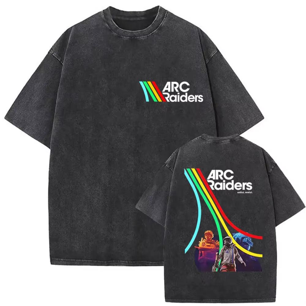 Vintage Washed Game ARC Raiders Graphic T Shirt Men's Cosplay Gothic Short Sleeve T-shirts Casual High Quality Tshirt Streetwear