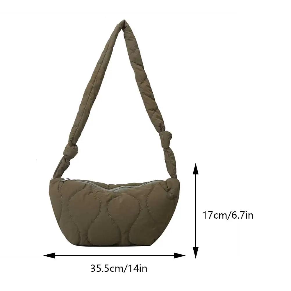 Female Puffer Shoulder Bag Trendy Soft Down Cotton Underarm Bag with Zipper Quilted Simple Crossbody Bag Solid Color Lightweight