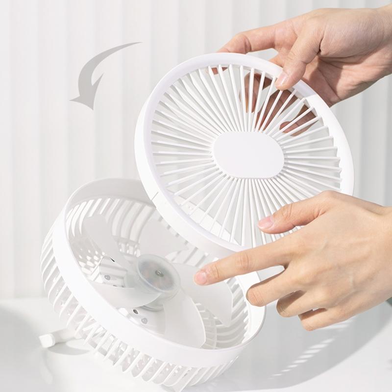 Portable 3-Speed Charging Hanging Fan Night Light Desk Fan Camping Fan with LED Lamp Adjustable 7inch for Outdoor Travel