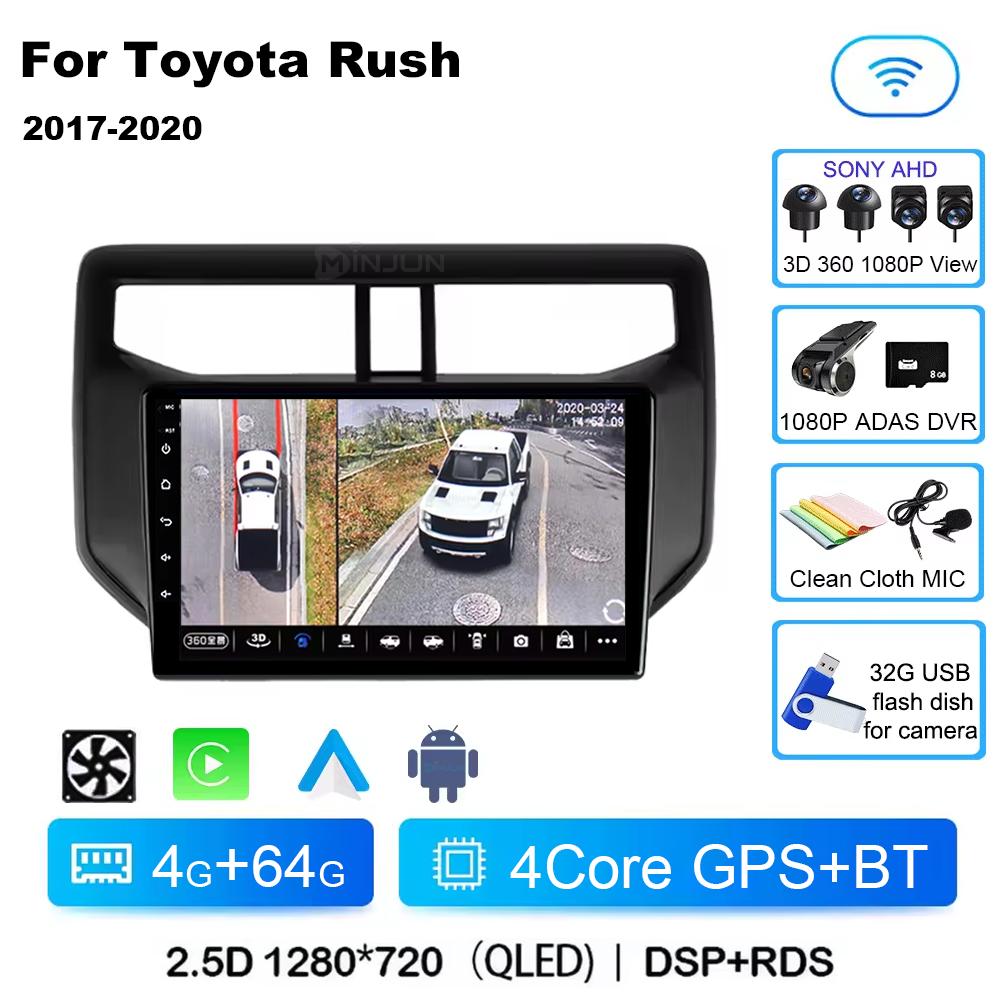 Android14 Car Radio For Toyota Rush Daihatsu Terios 2017 2018 2019 2020 Carplay Auto Player GPS Stereo WIFI+4G 360 Camera BT DSP