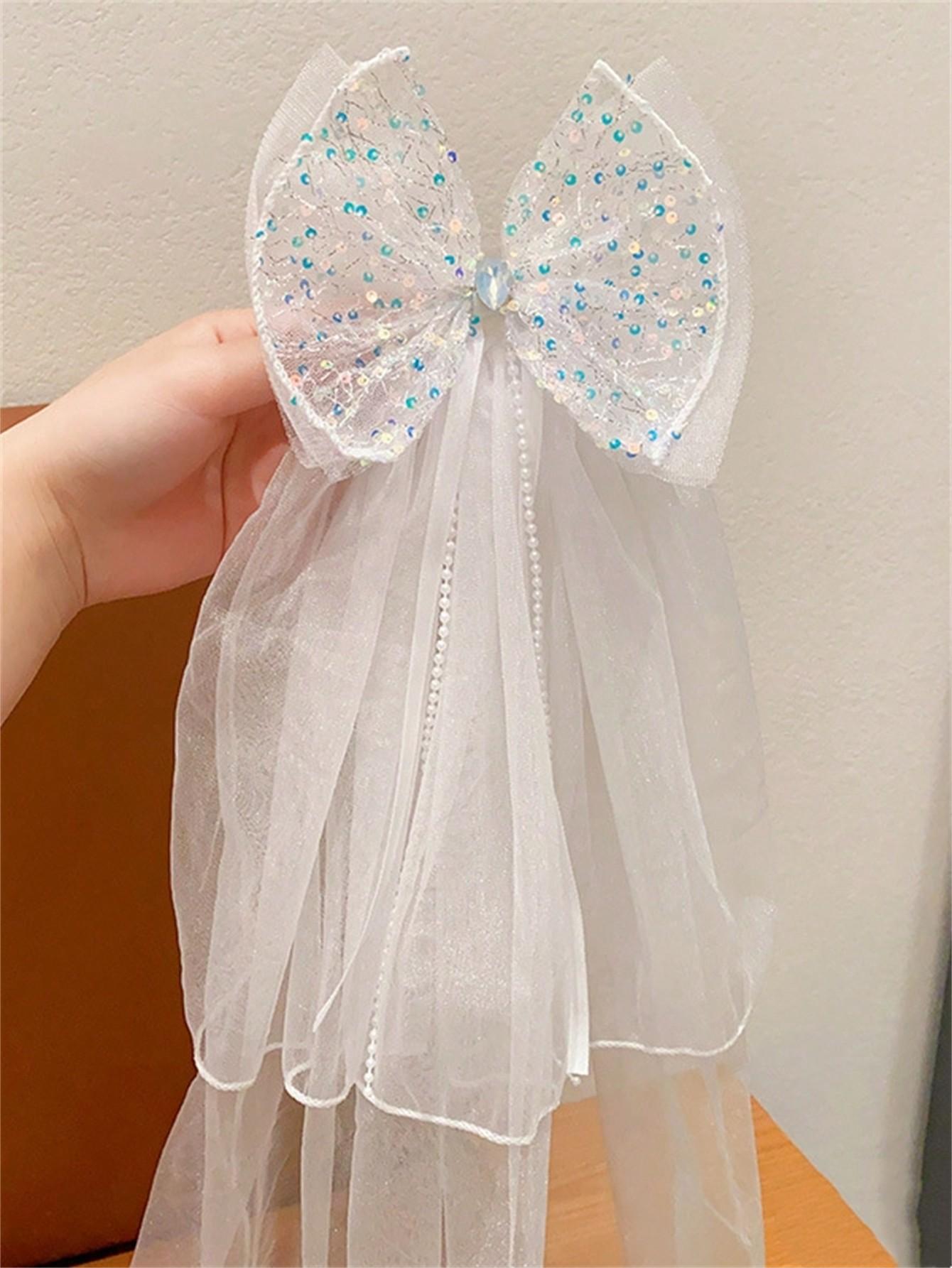 

1 Women s new fresh sweet bow hairpin Light long streamer with pearl hairpin top hairpin Hairpin headpiece Size fits all