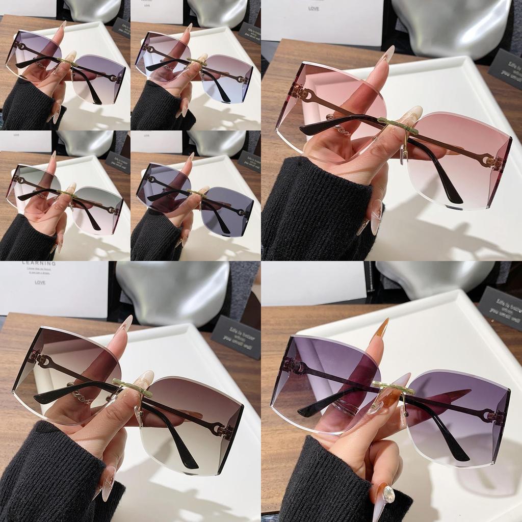 Vintage Frameless Curved Sunglasses With Letter Decor For Summer Outings And Fashion Wear