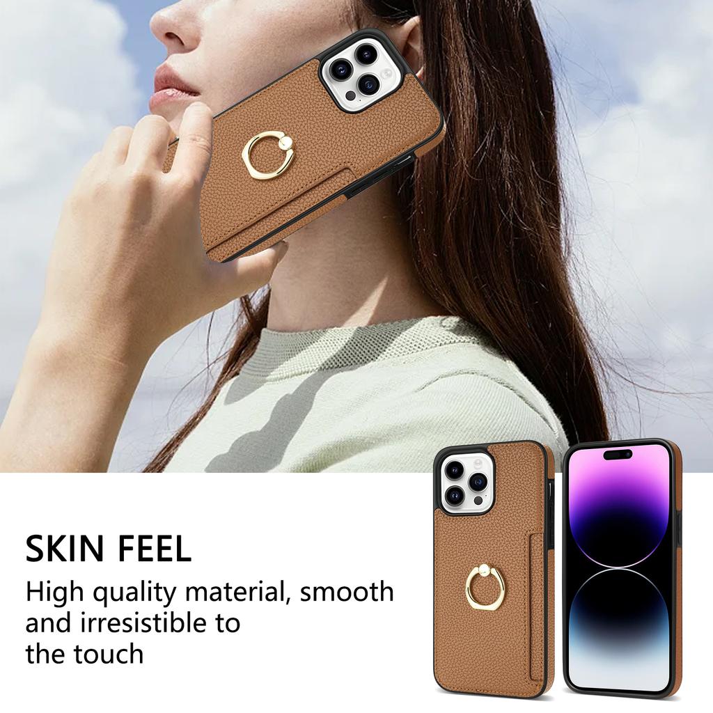 Ring Holder Card Solt Leather Wallet Phone Case for IPhone 15 14 13 12 11 Pro Max XS XR X 7 8 Plus SE 2026 Litchi Stand Cover