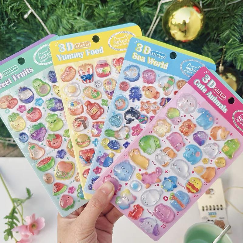 Kids 3D Cartoon Stickers Crystal Embossed Stickers  Journal Decorative Stickers For Phone & Laptop Decor Creative Exchange Gift