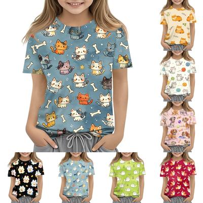 Kinder Tierdruck Kurzarm T-Shirt Lässige Lockere Passform Rundhalsausschnitt Oberteil Weicher Bequemer Stoff Geeignet für den Alltag