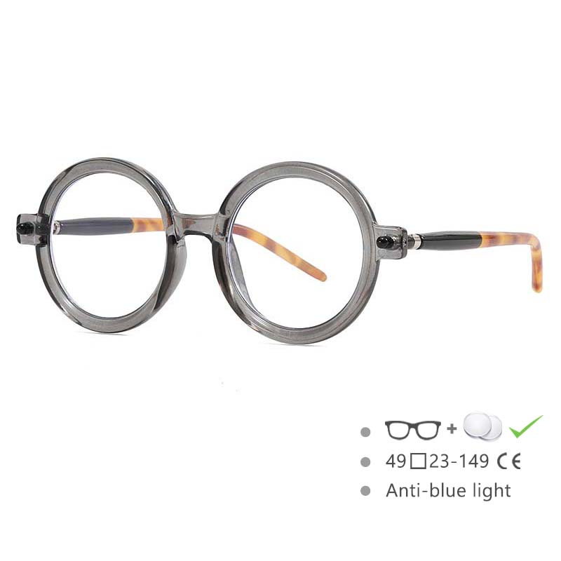 

54567 Retro Round Glasses Frame Brand Men Women Anti-Blue Light Computer Goggles Eyeglasses серый