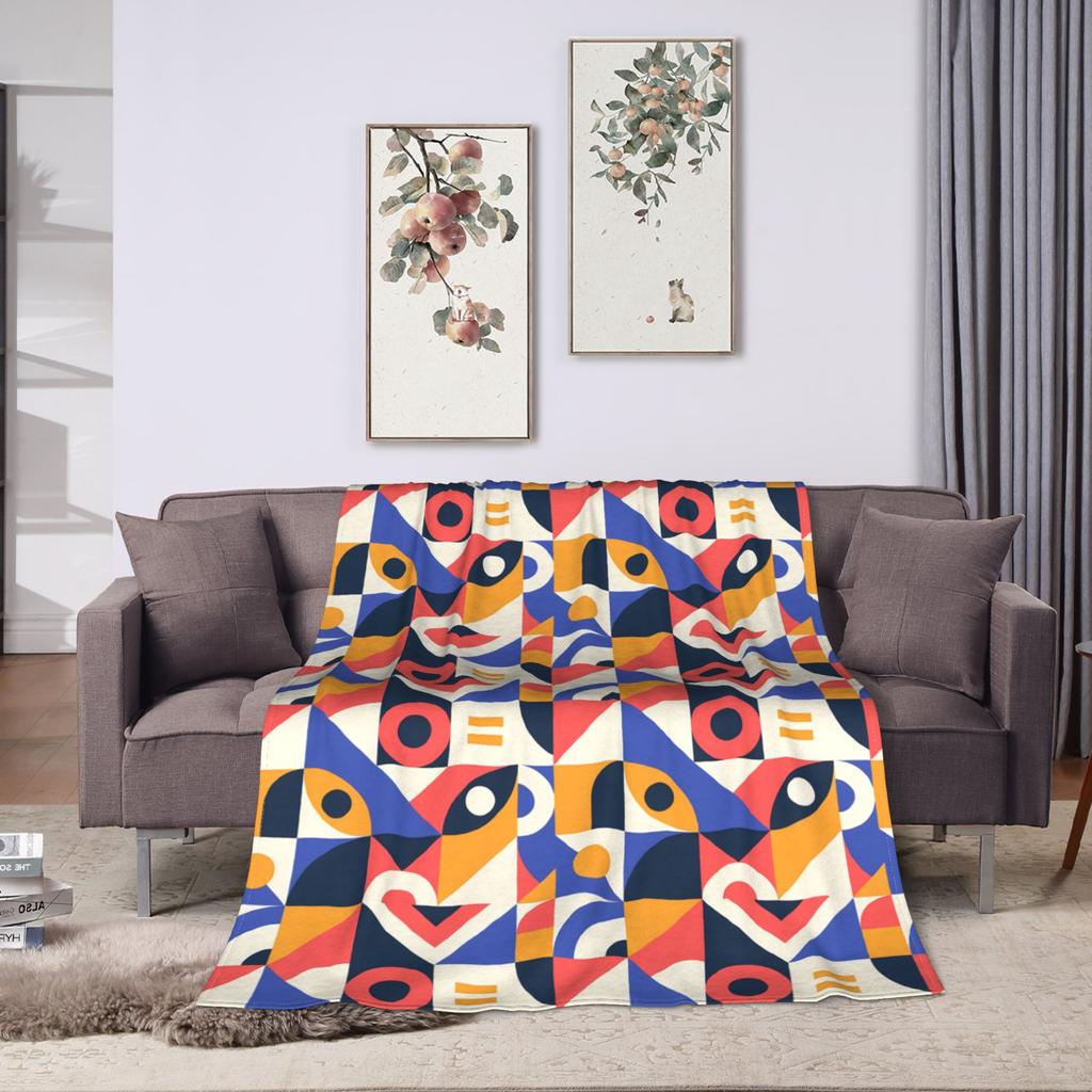 Abstract Geometric Pattern  Bauhaus Super Soft Blankets  Picnic Plush Throw Blanket Couch Bed Flannel Bedspread Sofa Bed Cover