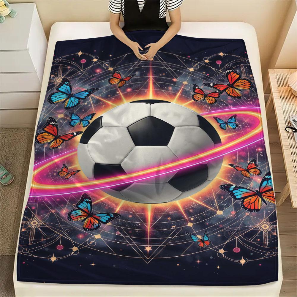 1 szt. Koc Flanelowy z Nadrukiem Gwiazdy i Pierścienia, Wysoka jakość, Wygodny na Wszystkie Pory Roku, Wystrój Domu, Ciepło i Komfort, Idealny na Prezenty Świąteczne