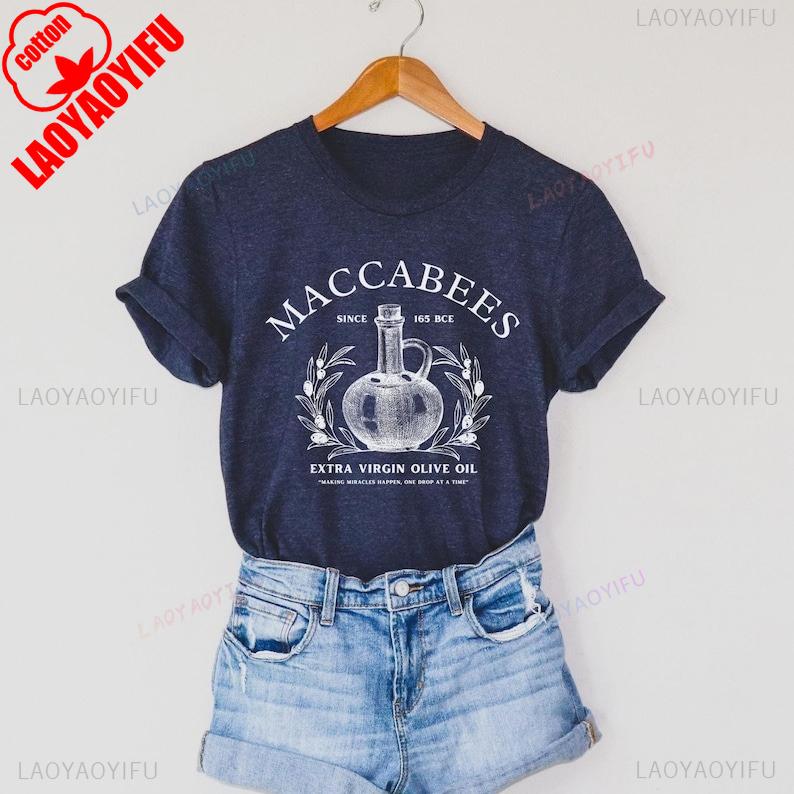 

The Maccabees Olive Oil Hanukkah Funny Tshirt High Quality Cotton Regular Short Sleeve Graphic T Shirts Unisex Casual Style 4XL