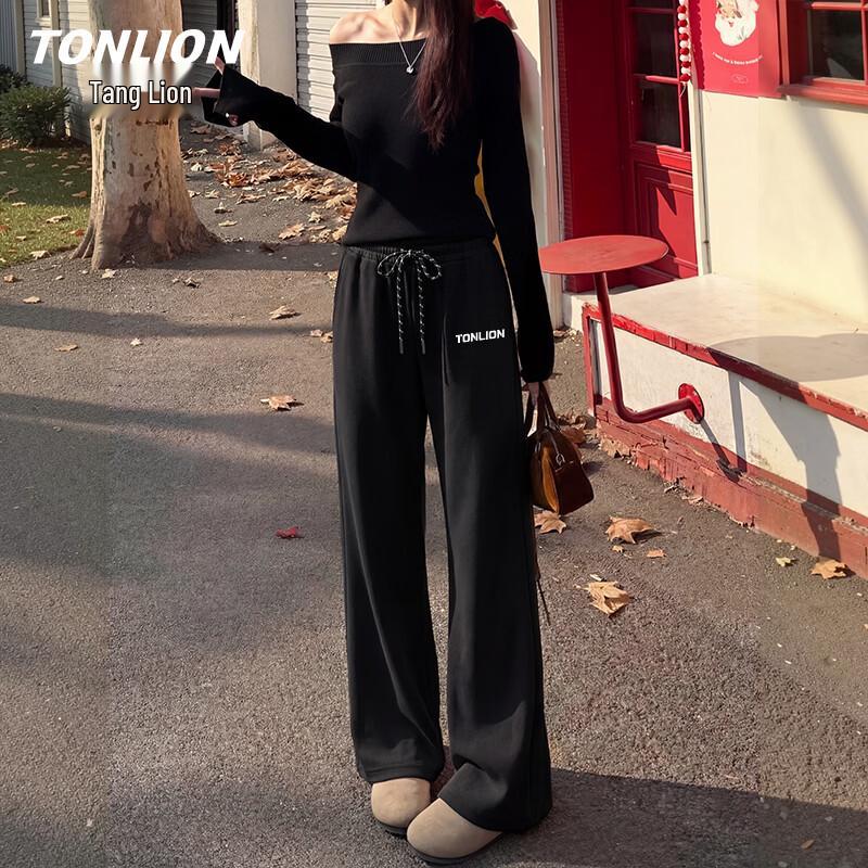 TonLion Women s High-Waist Straight-Leg Flare Casual Pants M