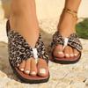 Korean Version of Niche Design Sense Leopard Print Word with Flat Bottom Slippers Women Wear Summer New Fashion Beach Vacation Cool
