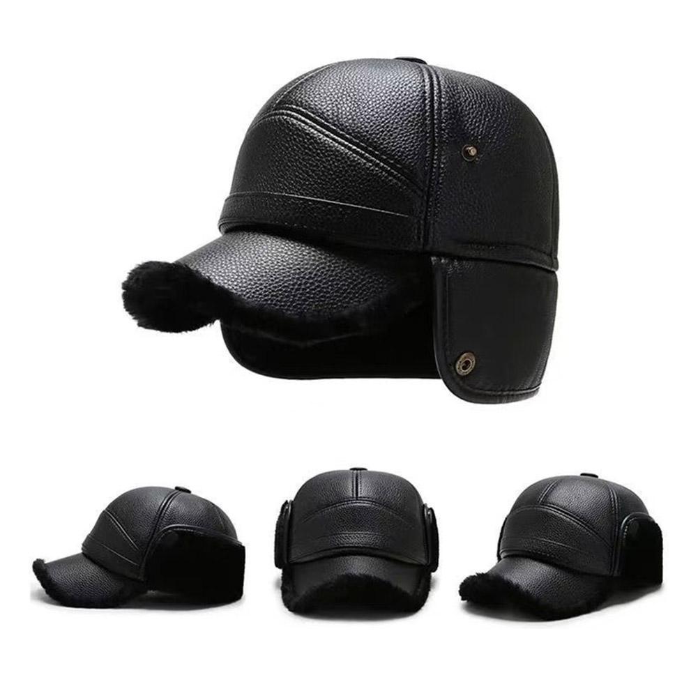 PU Leather Winter Men's New Padded Warm Dad Old Man Leather Cap Middle-aged Windproof Ear Protection Duck Tongue Cap