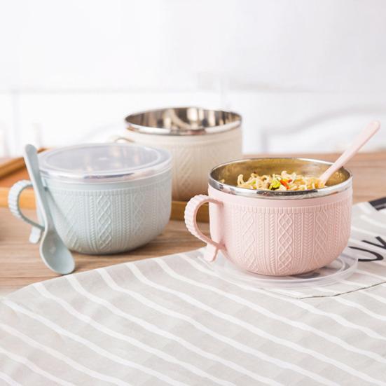 Microwave Ramen Bowl with Handles Stainless Steel Lunch Box Insulated Food Container for Noodles & Soup Large Capacity Bento Tumbler
