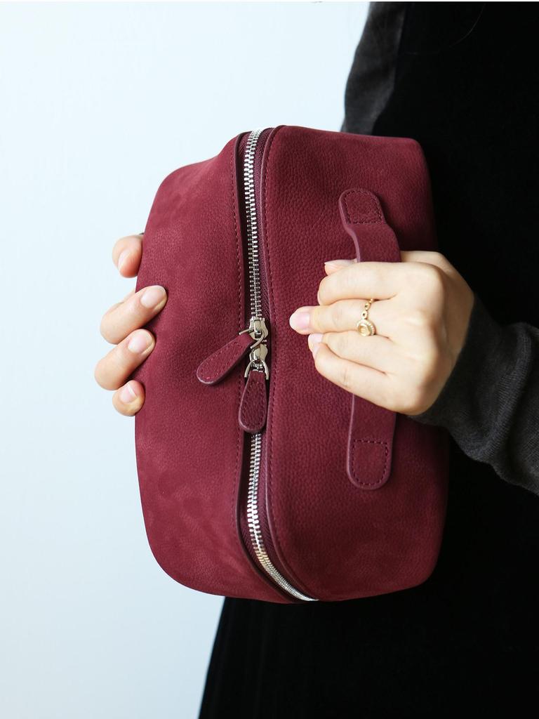Frosted Genuine Leather Women Cosmetic Bag