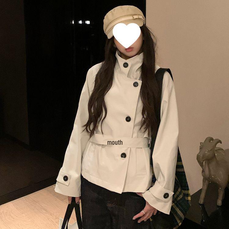 

Элегантное женское короткое тренчкот-жакет - Весна/Осень 2025, корейский стиль, маленький размер, стильный и легкий. S (suitable for up to 105 pounds) слоновая кость