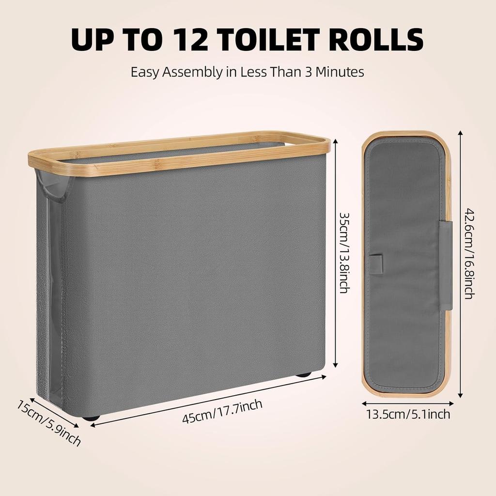 Foldable Toilet Paper Storage Basket with Lid and Handle for 12 Rolls, Waterproof Free Standing Toilet Paper Holder Stand, Bathroom Organizer Cabinet