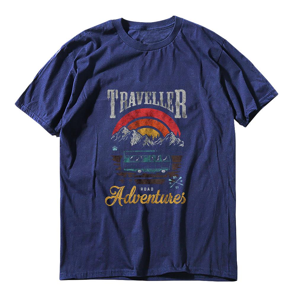 Coolmind YA007 100% Cotton Big Size Cool Traveller Print Men T Shirt Exclusive Graphic Loose Men Tshirt Cotton Tee Shirts Man
