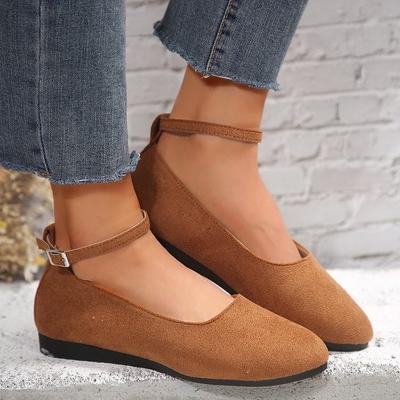 Single Shoes Women's Spring and Autumn Round Head Low Heel One-word Buckle Casual Shoes