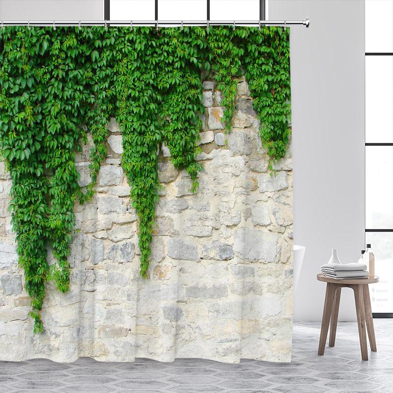 Green Leaves Shower Curtains Tropical Leaf Garden Vine Plant Wall Hanging Fabric Home Bathroom Decor Bath Curtain Set with Hooks