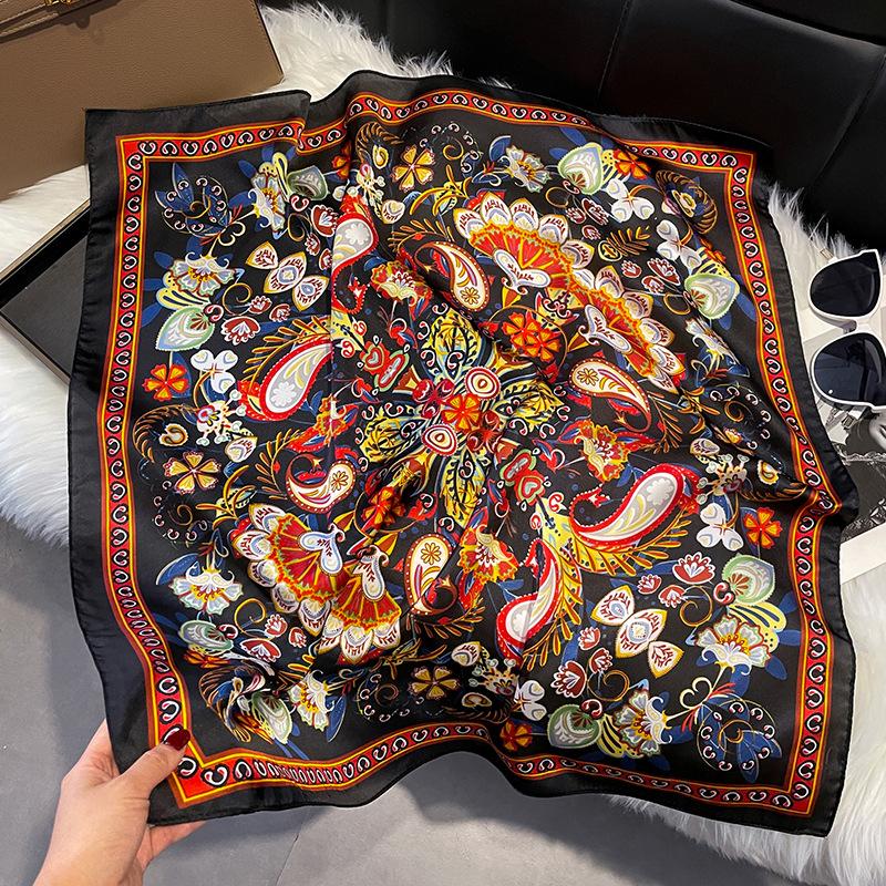 Summer High-End Simulation Silk Square Scarf Femininity Versatile Sunscreen Large Shawl Silk Scarf Variety