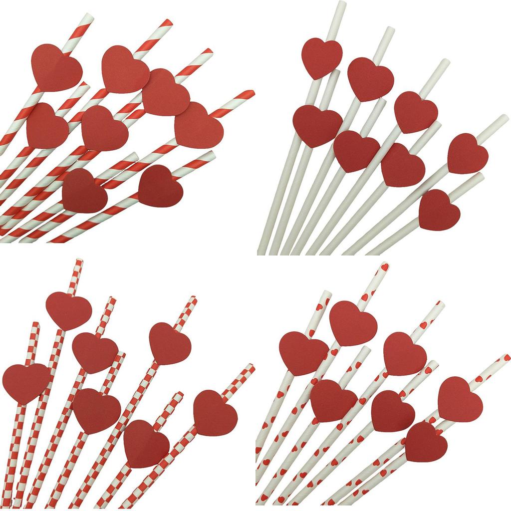 Ecofriendly Heart Card Disposable Paper Straws For Cake And Party Decor
