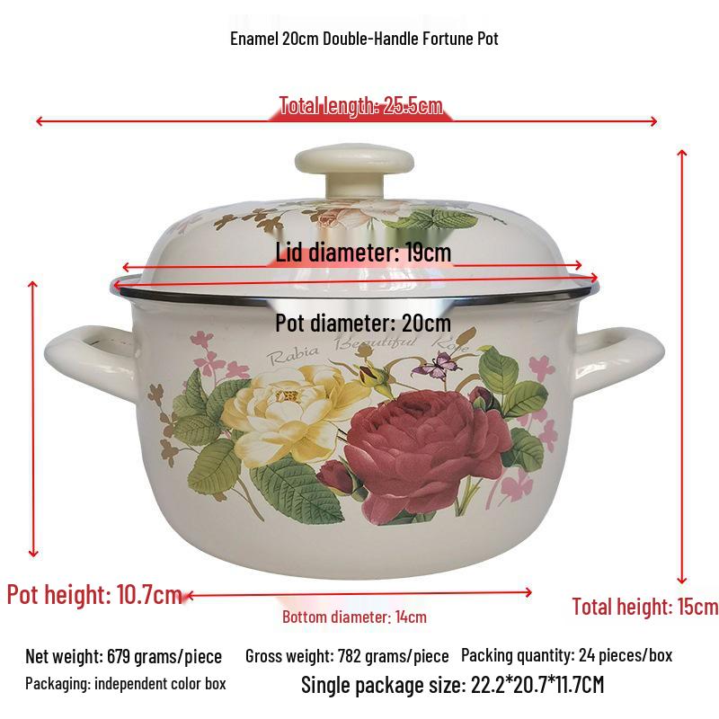 

Толстая эмалированная кастрюля для супа в старомодном стиле (20-24см) для детского питания и тушеных блюд Enamel double-eared pot (Random pattern)