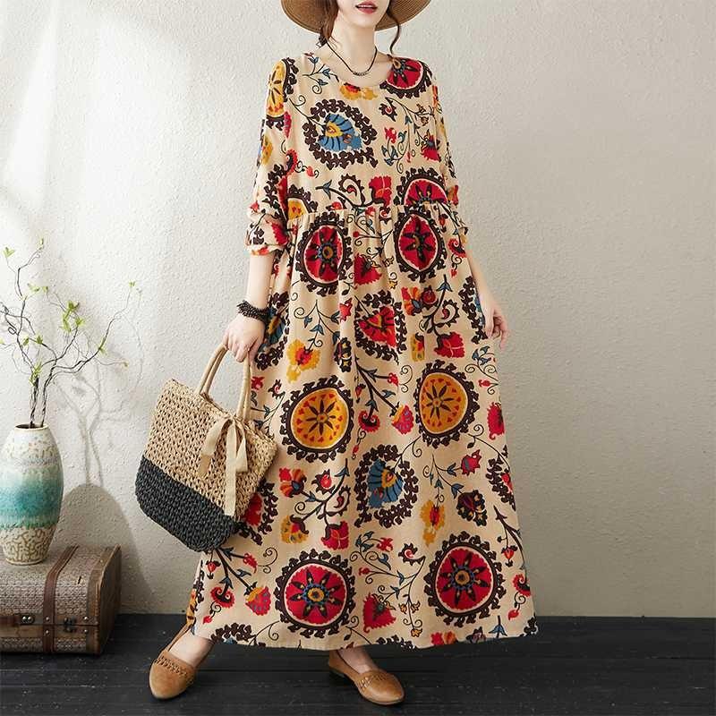 

Loose Large Size Literary Vacation Fattening Long Sleeve Skirt One Size